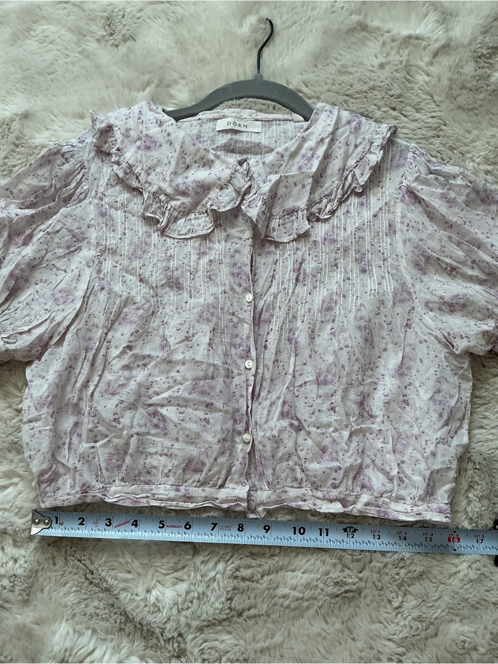 DOEN Lavender Floral Ruffle Button-Front Blouse - Picture 4 of 5